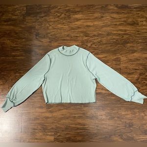 Soft Green Mock Neck Long Sleeve Crop Top